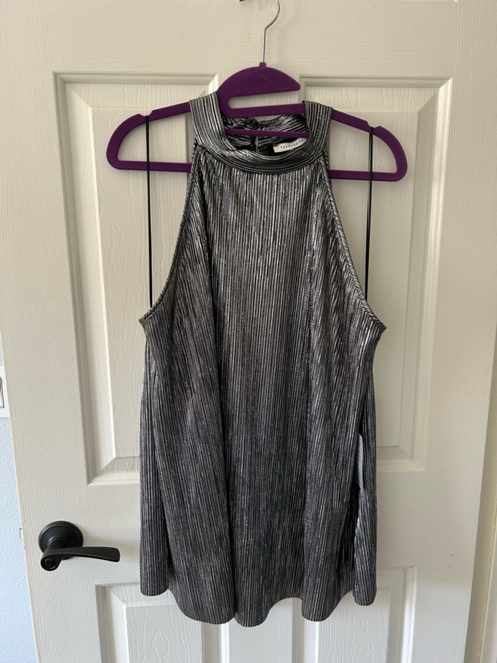 Metallic Silver Halter Neck Women's Dress